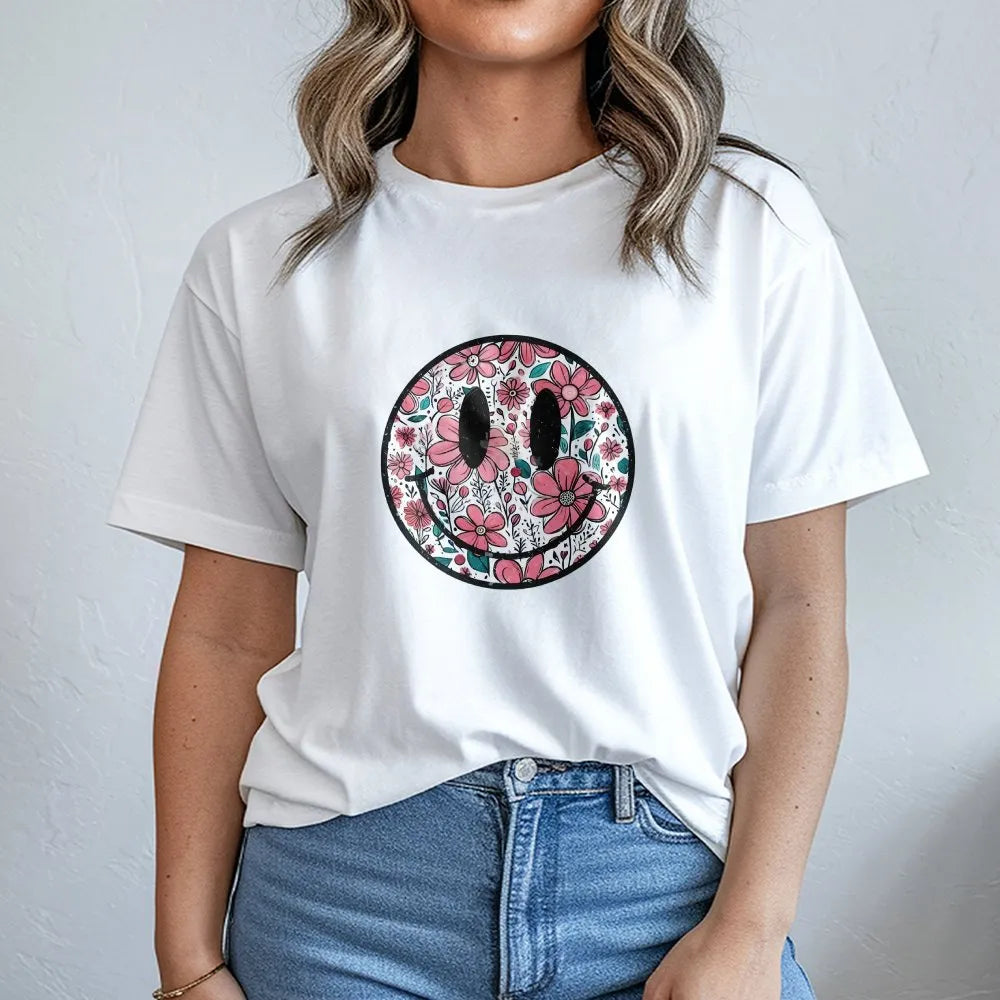 Floral Smiley Face Sweatshirt | Cute Retro Daisy Graphic Crewneck | Soft Cotton Blend | Mother's Day Gift for Mom