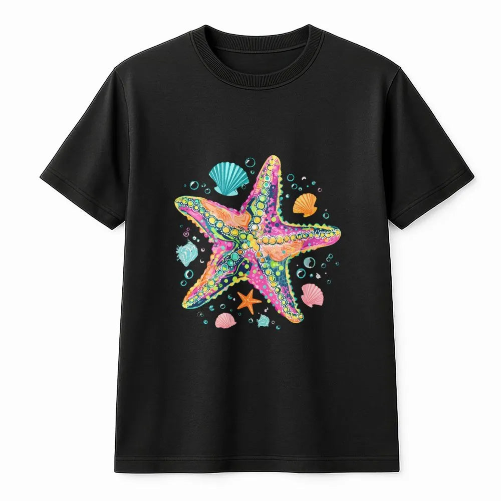 Starfish T-Shirt | Colorful Coastal Preppy Graphic | Soft Cotton-Poly Blend | Summer Vacation Gift for Beach Lover