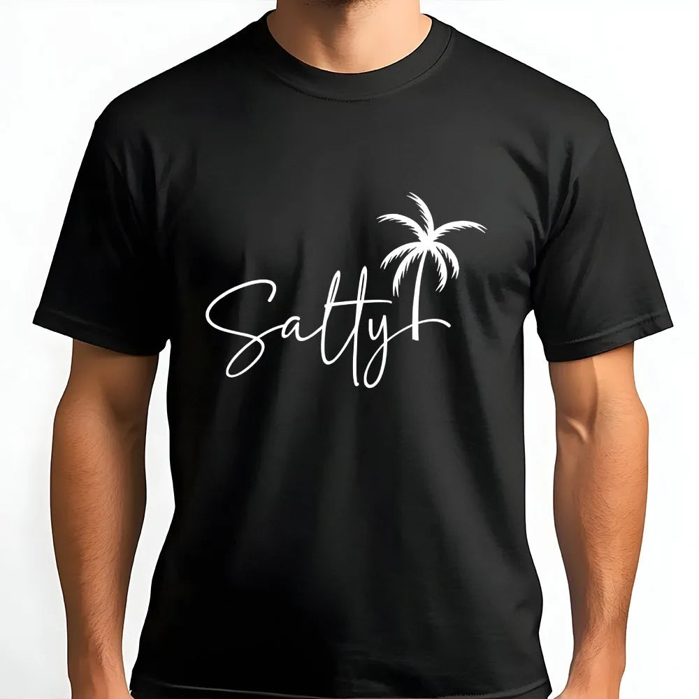 Salty Palm Tree T-Shirt | Minimalist Beach Graphic Sweatshirt | Soft Cotton Blend | Summer Vacation Gift for Women