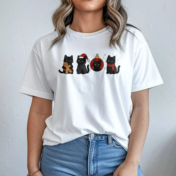 Black Cat Christmas T-Shirt | Festive Holiday Kittens Graphic | Soft Cotton Premium Tee | Cute Animal Lover Gift