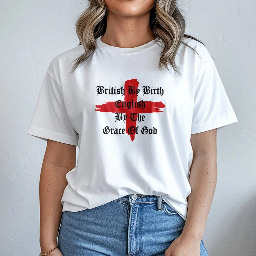 English By Grace of God T-Shirt | St George's Cross Graphic | Premium Cotton Blend | St Georges Day Patriotic Gift