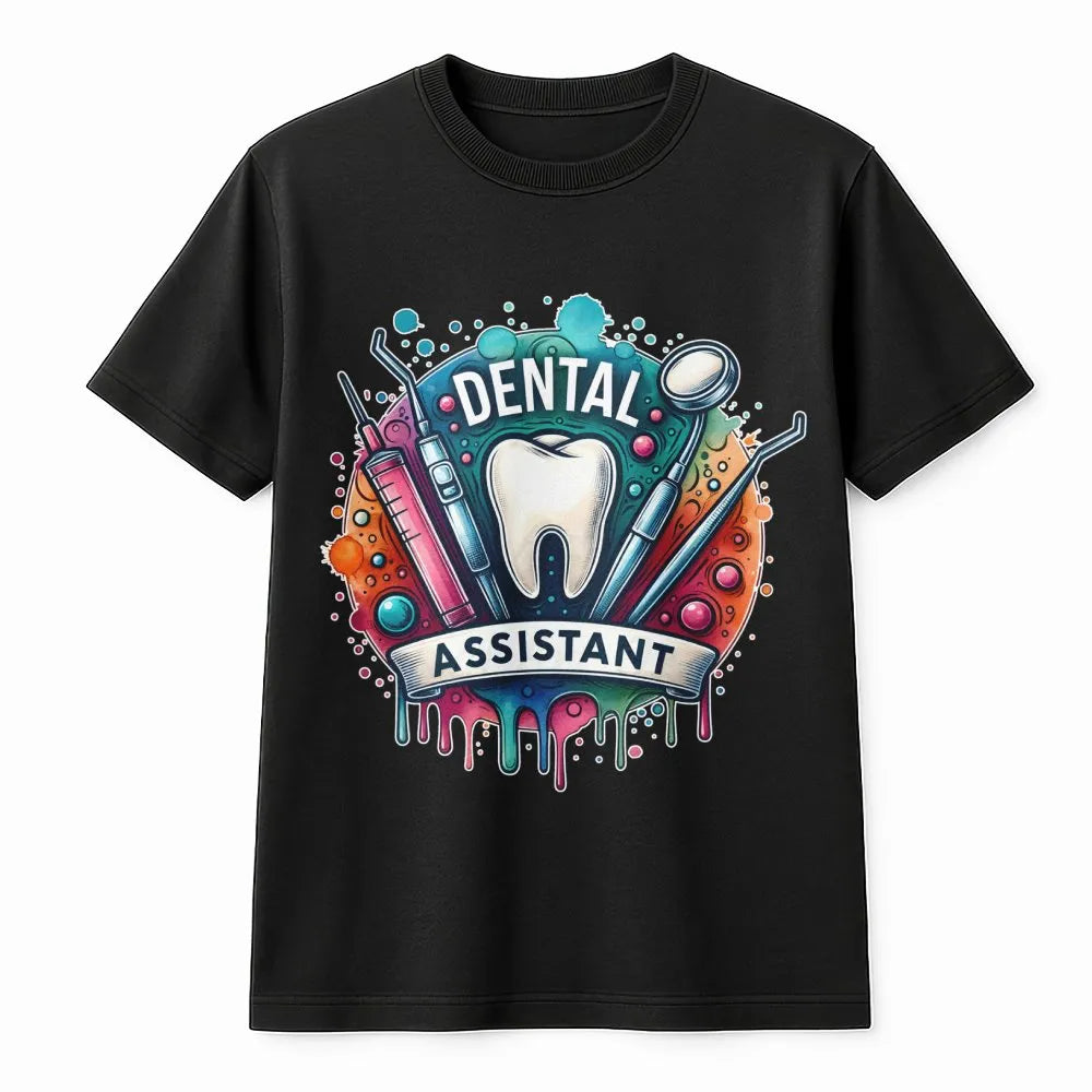 Dental Assistant T-Shirt | Watercolor Tooth Tools Design | Premium Soft Cotton | Dental Hygienist Graduation Gift