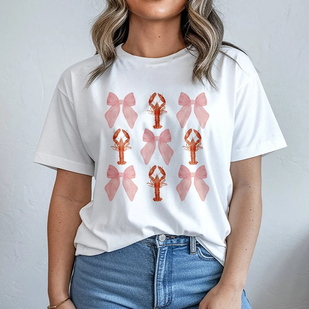 Crawfish Coquette Sweatshirt | Pink Bow Pattern Pullover | Soft Cotton Blend | Crawfish Boil Festival Gift for Her