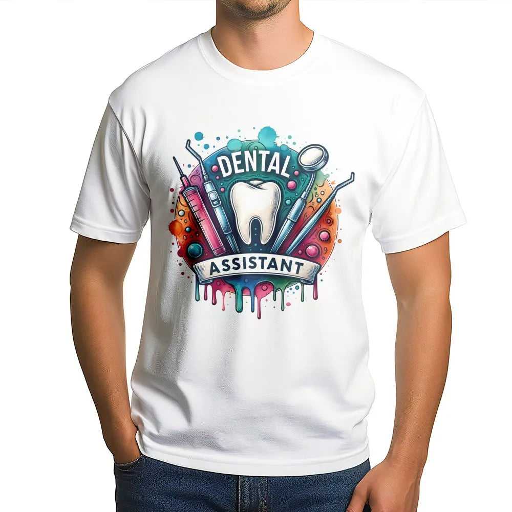 Dental Assistant T-Shirt | Watercolor Tooth Tools Design | Premium Soft Cotton | Dental Hygienist Graduation Gift