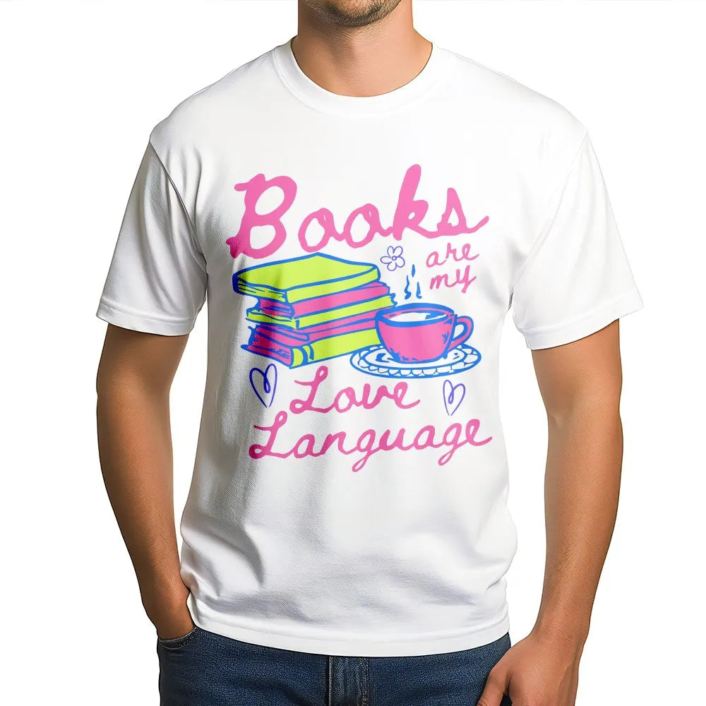 Books are my Love Language T-Shirt | Cute Book Stack Graphic | Soft Cotton Blend | Gift for Readers and Librarians