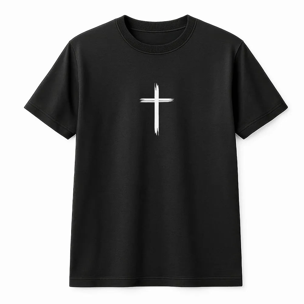 Christian Cross T-Shirt | Minimalist Brush Stroke Design | Premium Soft Cotton | Inspirational Faith Apparel Gift