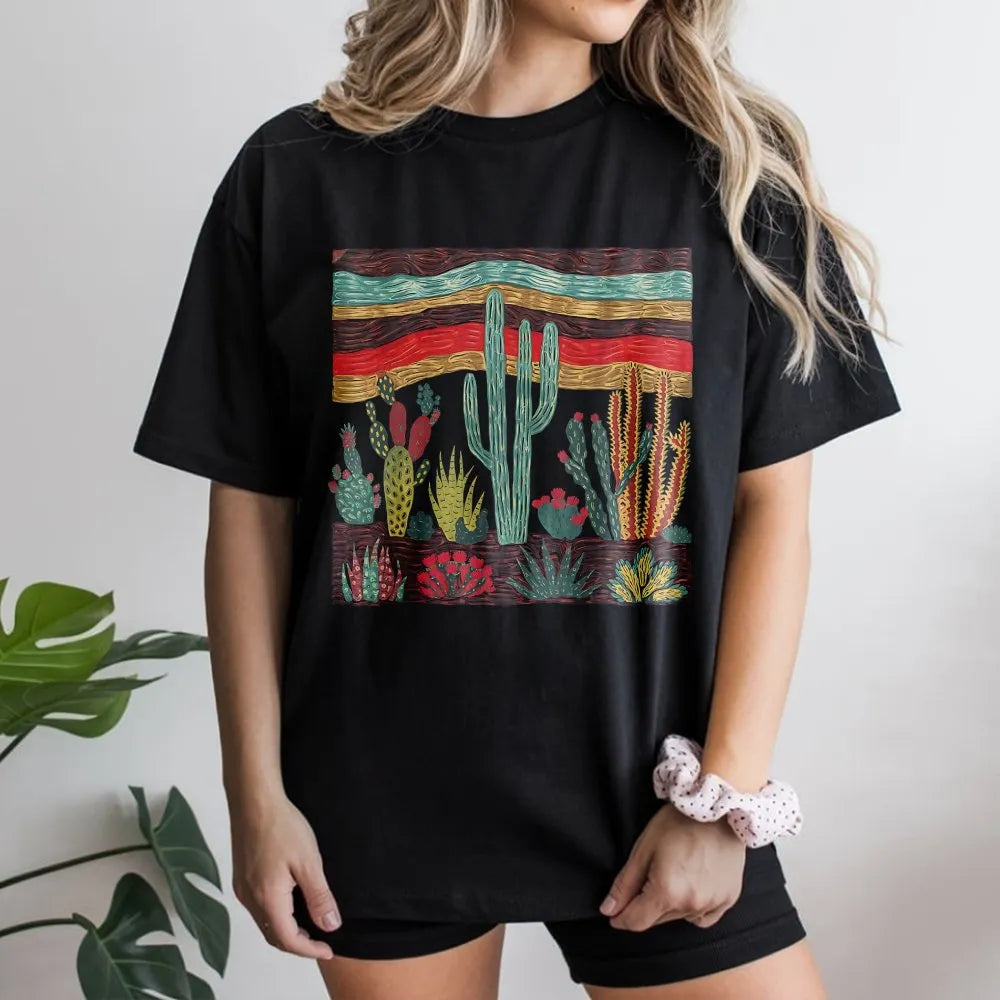 Retro Desert Cactus T-Shirt | Southwest Boho Botanical Graphic | Premium Soft Cotton Tee | Unique Plant Lover Gift