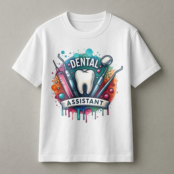 Dental Assistant T-Shirt | Watercolor Tooth Tools Design | Premium Soft Cotton | Dental Hygienist Graduation Gift