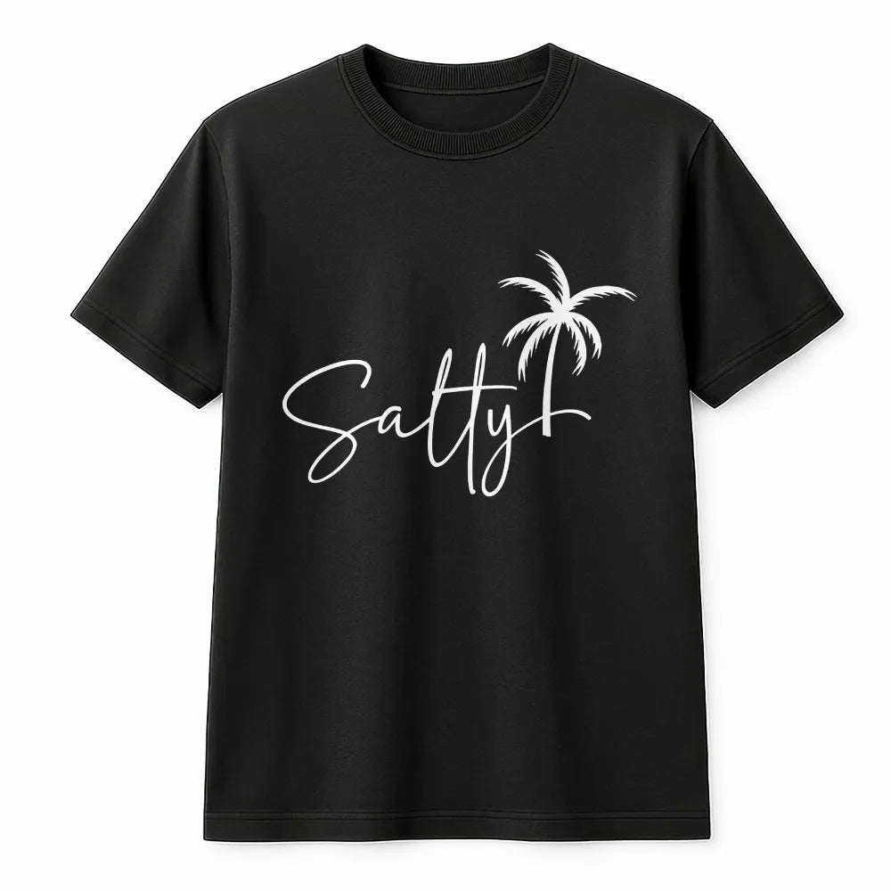 Salty Palm Tree T-Shirt | Minimalist Beach Graphic Sweatshirt | Soft Cotton Blend | Summer Vacation Gift for Women