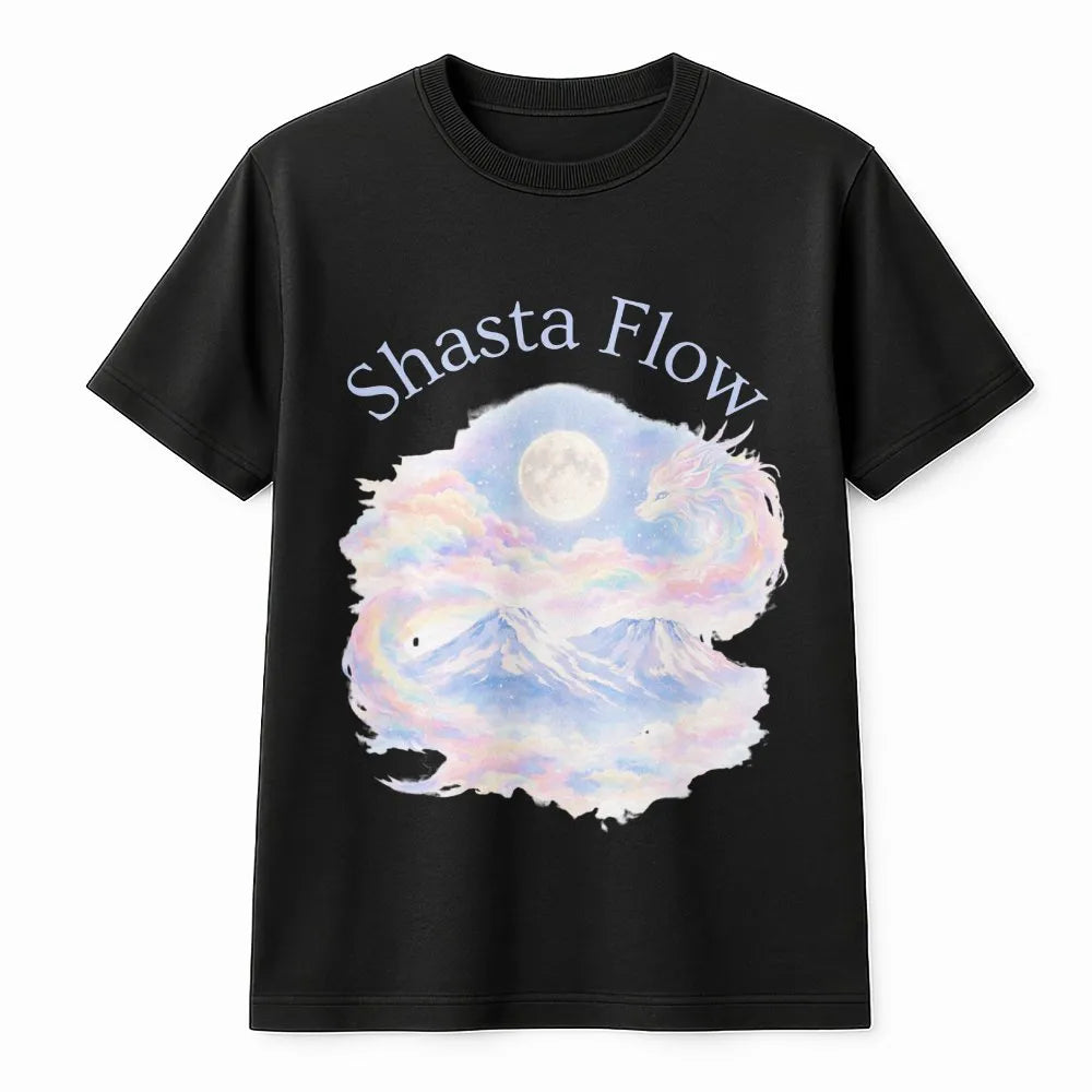 Shasta Flow Graphic T-Shirt | Dreamy Rainbow Dragon Mountain Art | Premium Cotton Tee | Mystical Nature Lover Gift