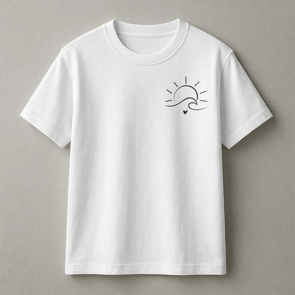 Minimalist Sun Wave T-Shirt | Boho Beachy Graphic Pullover | Soft Cotton Blend | Summer Ocean Lover Gift for Women