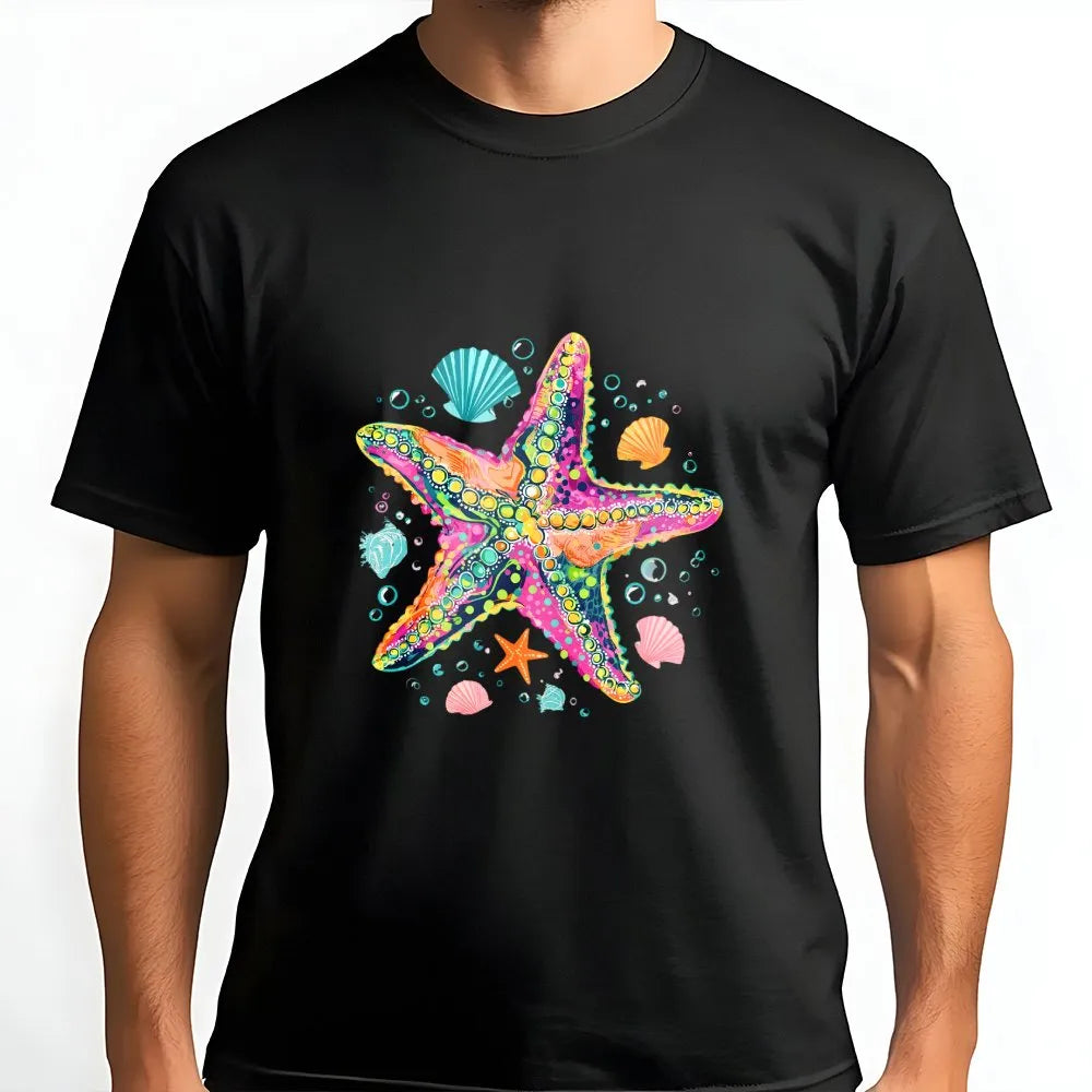 Starfish T-Shirt | Colorful Coastal Preppy Graphic | Soft Cotton-Poly Blend | Summer Vacation Gift for Beach Lover