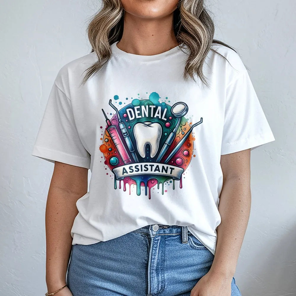 Dental Assistant T-Shirt | Watercolor Tooth Tools Design | Premium Soft Cotton | Dental Hygienist Graduation Gift
