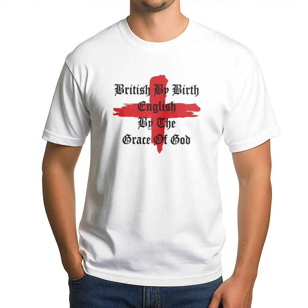 English By Grace of God T-Shirt | St George's Cross Graphic | Premium Cotton Blend | St Georges Day Patriotic Gift