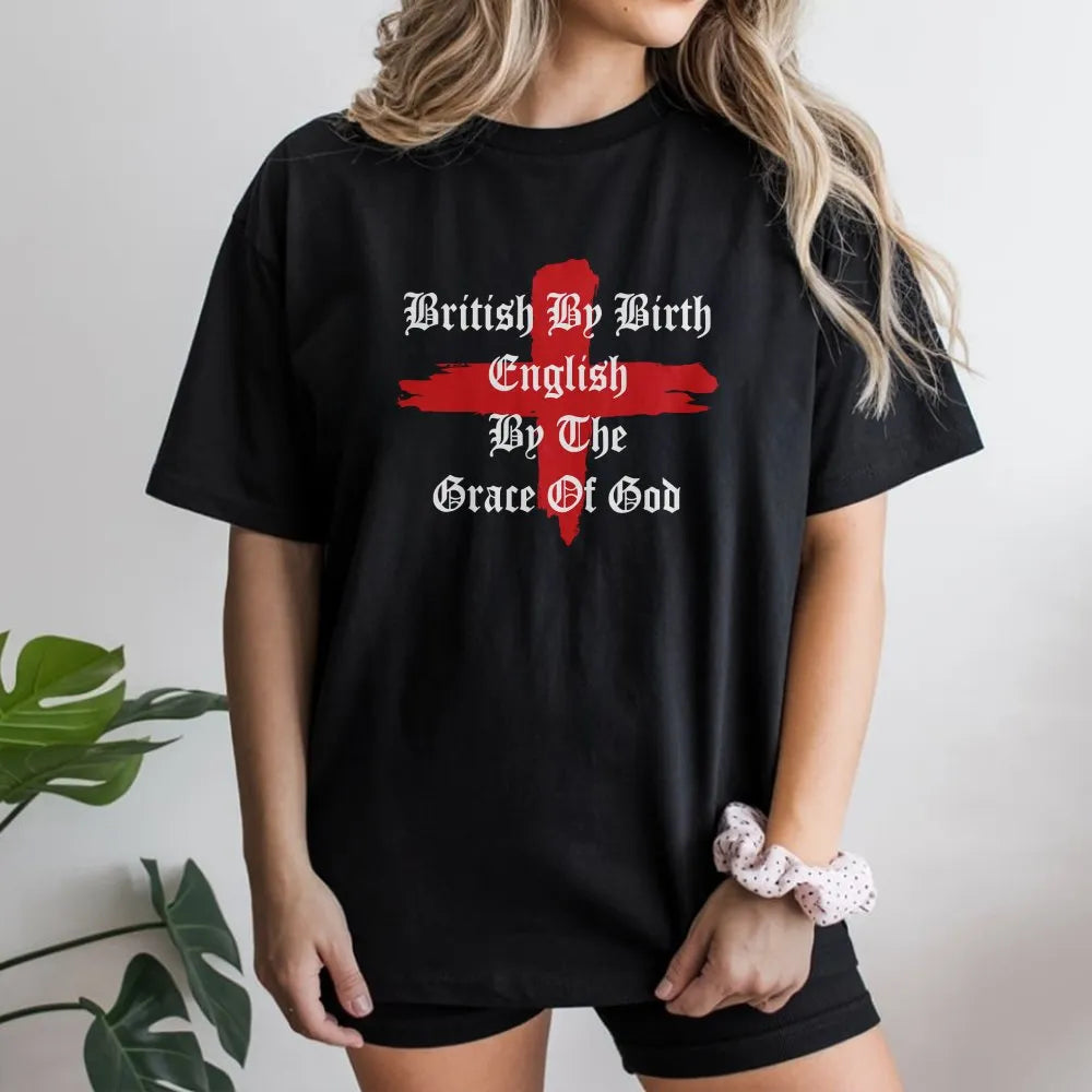 English By Grace of God T-Shirt | St George's Cross Graphic | Premium Cotton Blend | St Georges Day Patriotic Gift